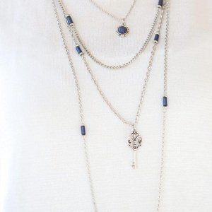 Layered Necklace,  blue and dainty silver accents